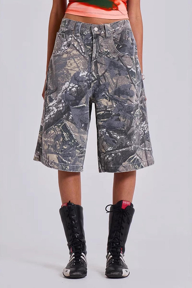 Retro Street Style Camouflage Print Loose Jeans