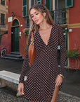 V-Neck Polka Dot Long Sleeve Dress