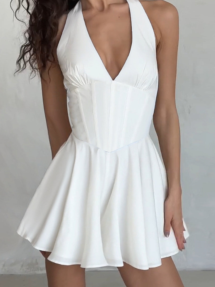 Stylish V-Neck Backless Mini Dress