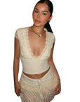 Sexy Lace V-Neck Short Sleeve Top