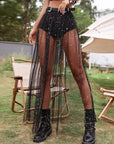 Sexy Sheer Pleated Skirt with Lace for Nightclub