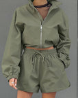 Fashionable Gray Sports Jacket and Shorts Set