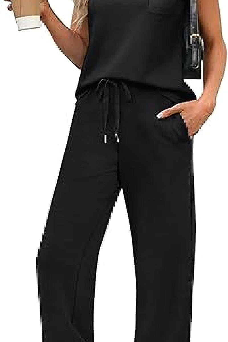 Casual Loose Fit Pocket T-Shirt and Pants Set