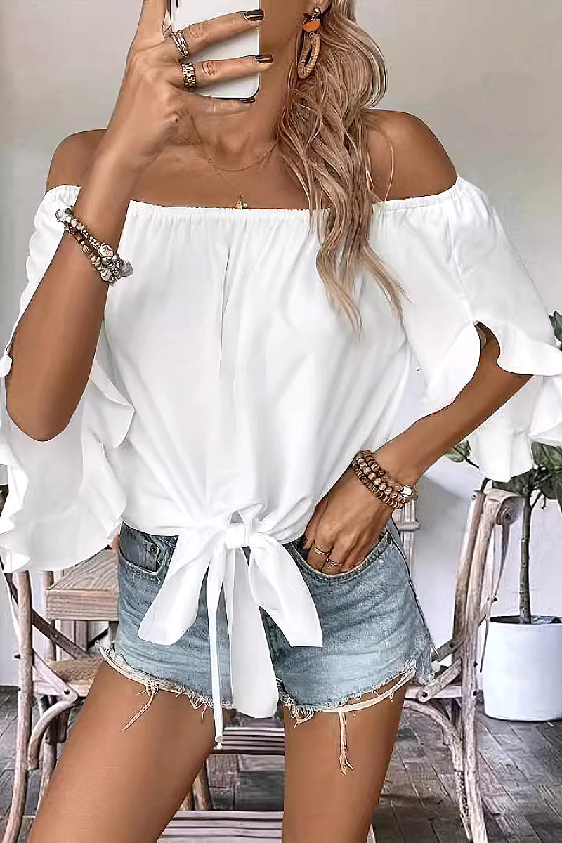 Off-Shoulder Bell Sleeve Casual Top