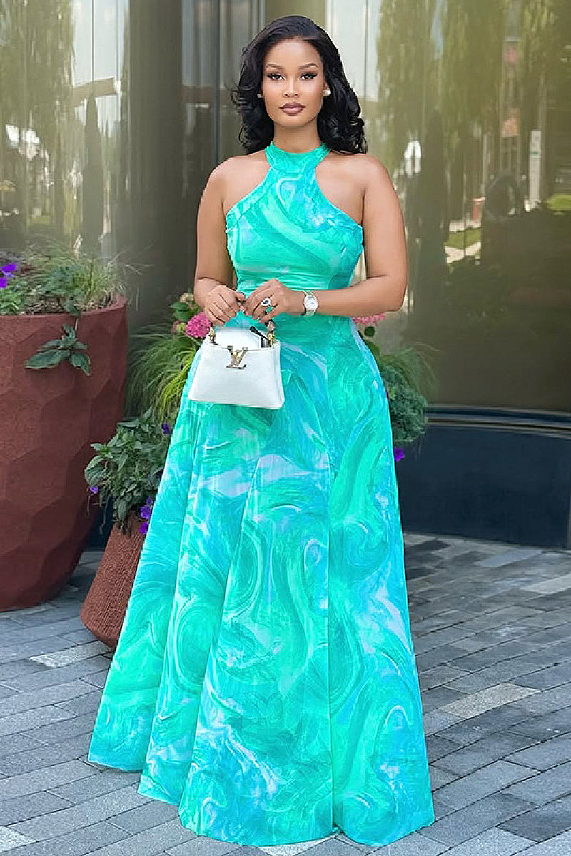 Elegant A-Line Dress with Abstract Print