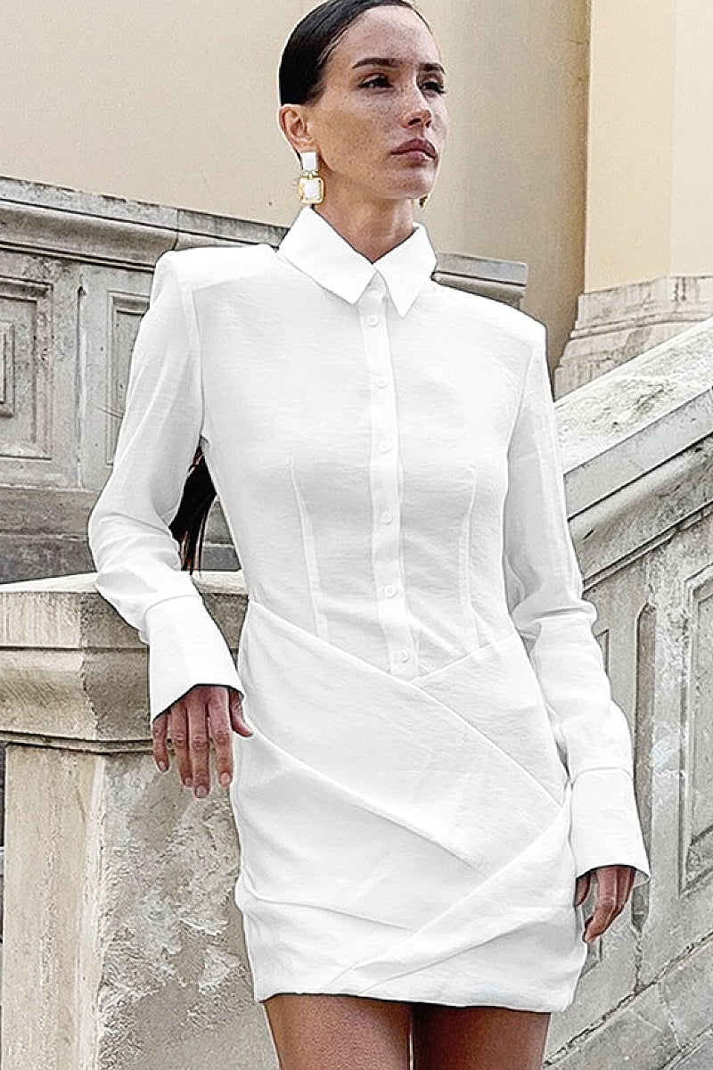 Vintage Shoulder Pad Mini Dress with Long Sleeves