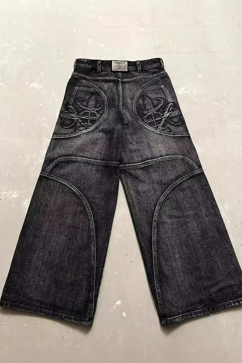 Vintage Patchwork Loose Denim Pants