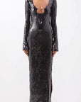 Elegant Sequin Flare Sleeve Dress with Split Hem