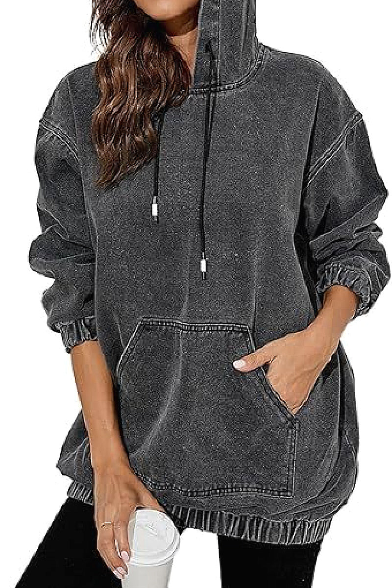 Vintage Washed Hooded Sweatshirt for Casual Wear