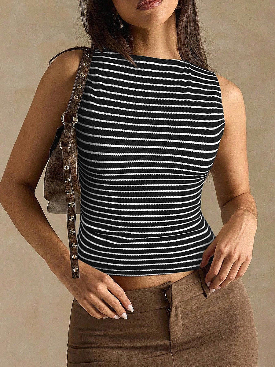 Stylish Striped Slim Fit Sleeveless Top for Women