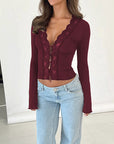 Lace Trim Short Cropped Cardigan Top