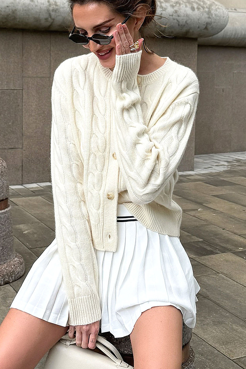 Autumn Winter Solid Color Knitted Cardigan for Women