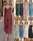 New Women's Satin Maxi Dress with Spaghetti Straps