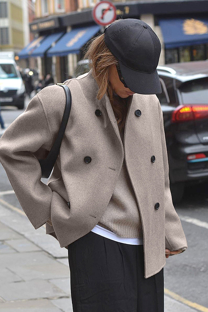 Stylish Brown Double-Breasted Wool Coat for Women