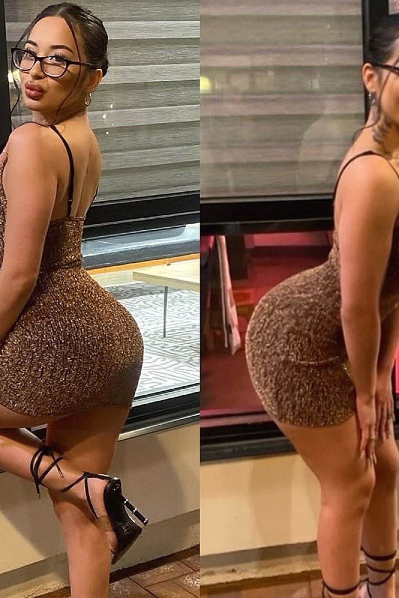Sexy Backless Knitted Dress with Rhinestones