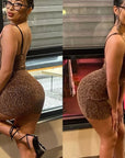 Sexy Backless Knitted Dress with Rhinestones