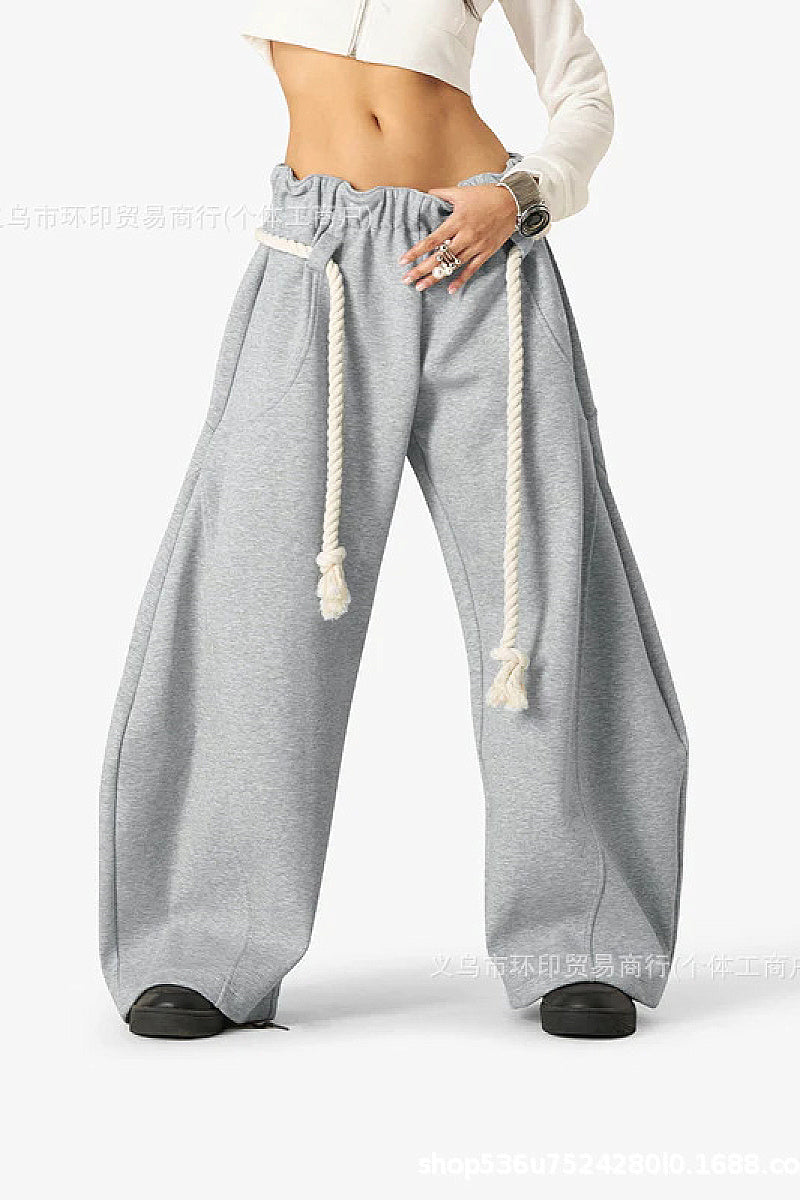 Casual Drawstring Waist Wide Leg Pants