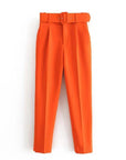 Casual High Waist Straight Leg Pants with Belt