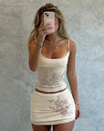 Stylish Casual Rhinestone Cami Top and Skirt Set