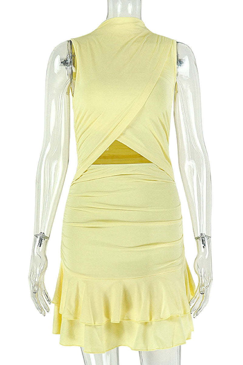 Fashionable Solid Color A-Line Dress with Ruffles