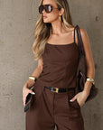 French Vintage Brown Cami Set for Women