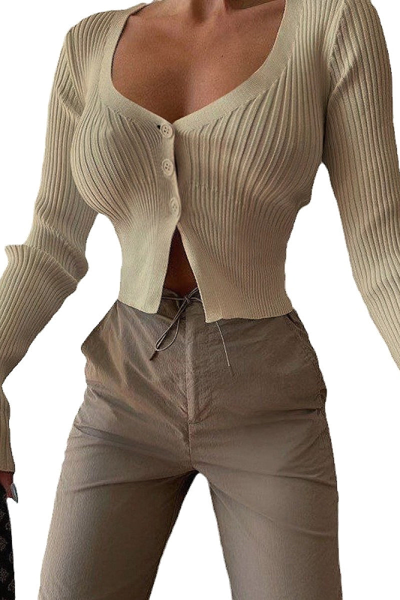Stylish Deep V-Neck Long Sleeve Cardigan