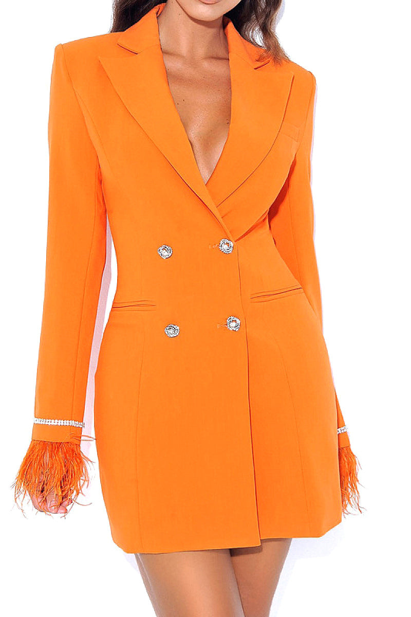 Elegant Double-Breasted Feather Sleeve Blazer Dress