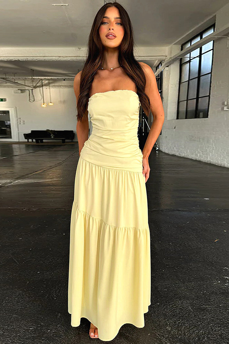 Strapless A-Line Pleated Waist Dress