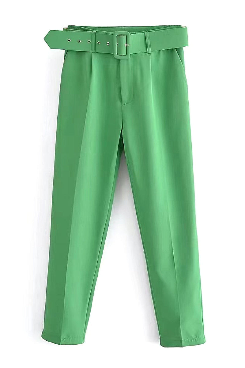 Casual High Waist Straight Leg Pants with Belt