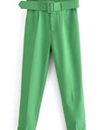 Casual High Waist Straight Leg Pants with Belt