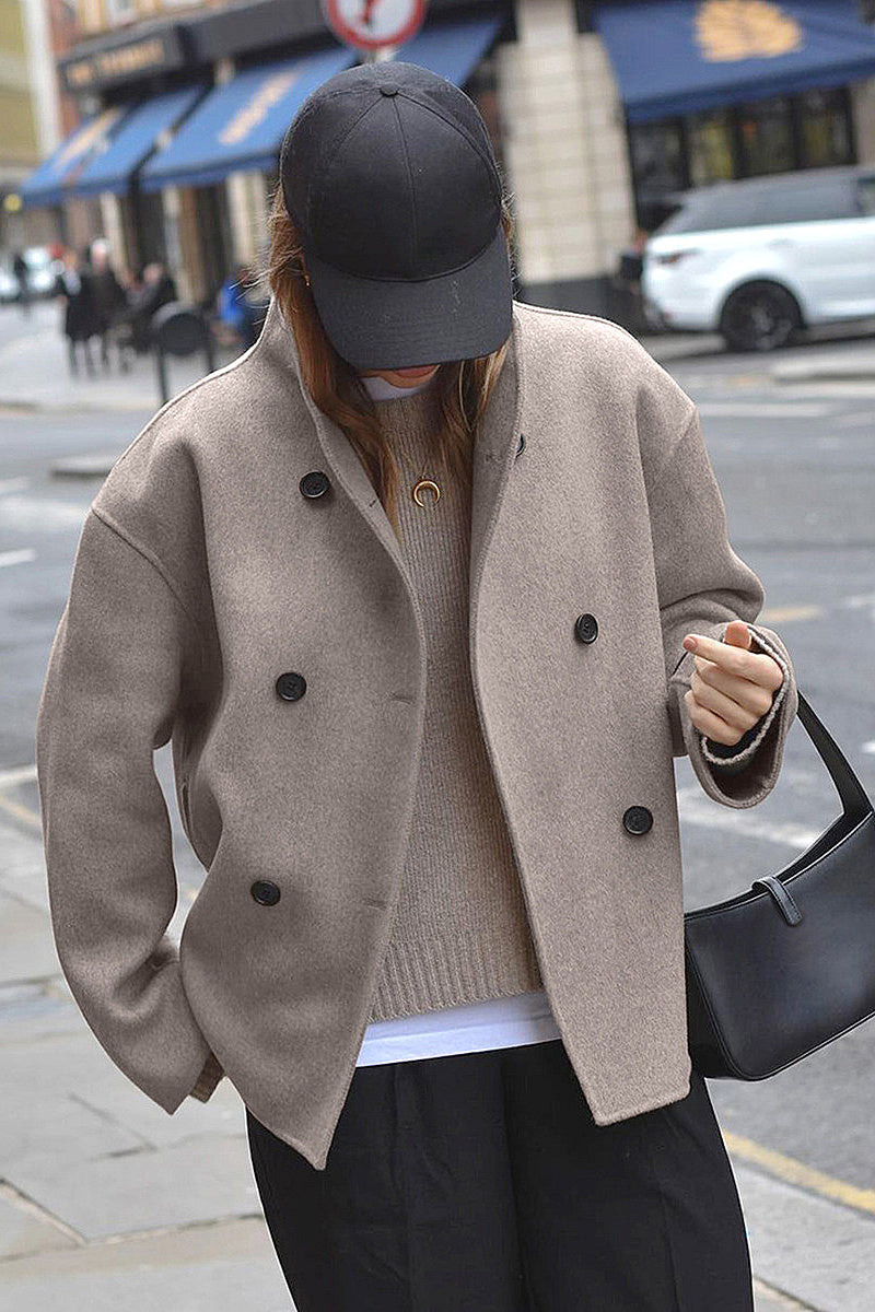 Stylish Brown Double-Breasted Wool Coat for Women