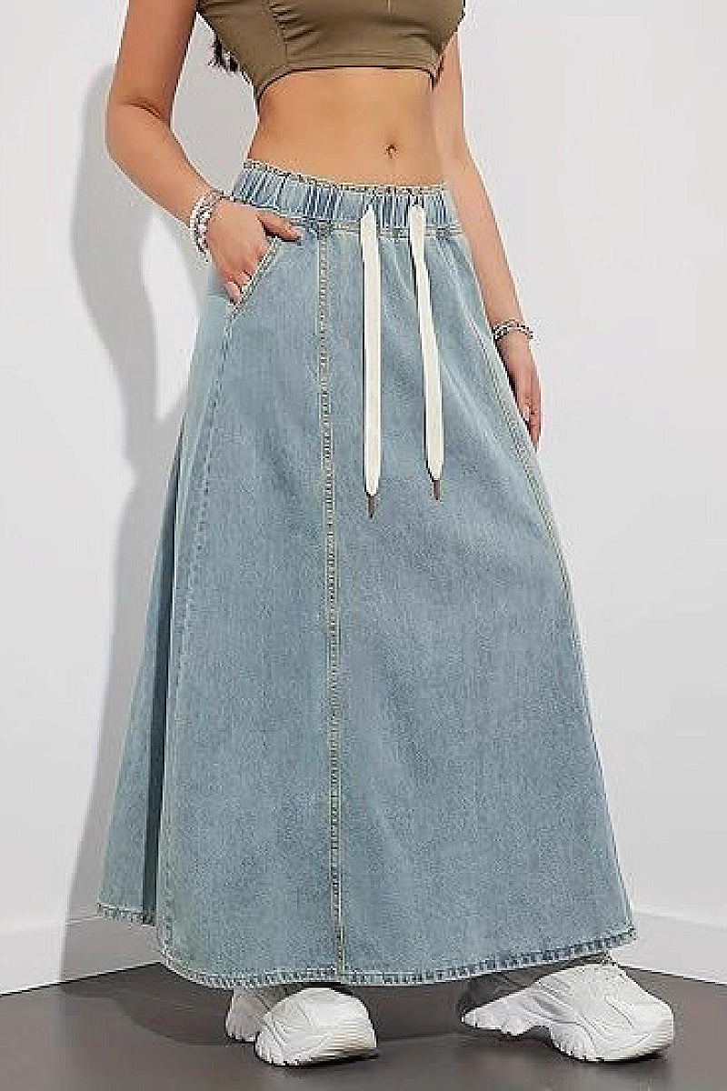 Casual Loose Fit Denim Maxi Skirt for Women