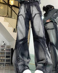 Vintage Style Patchwork Denim Pants for Women