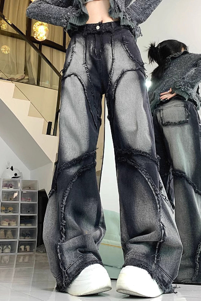Vintage Style Patchwork Denim Pants for Women
