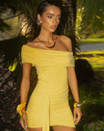 Off Shoulder Bodycon Dress with Ribbons