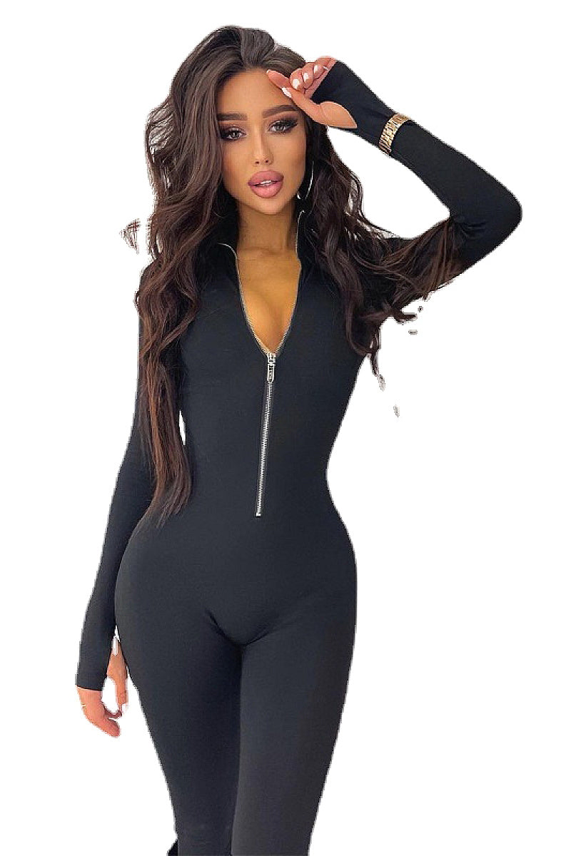 Casual Zipper Stand Collar Jumpsuit for Women