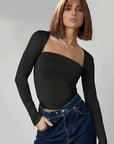 Trendy Long Sleeve Square Neck Top for Women