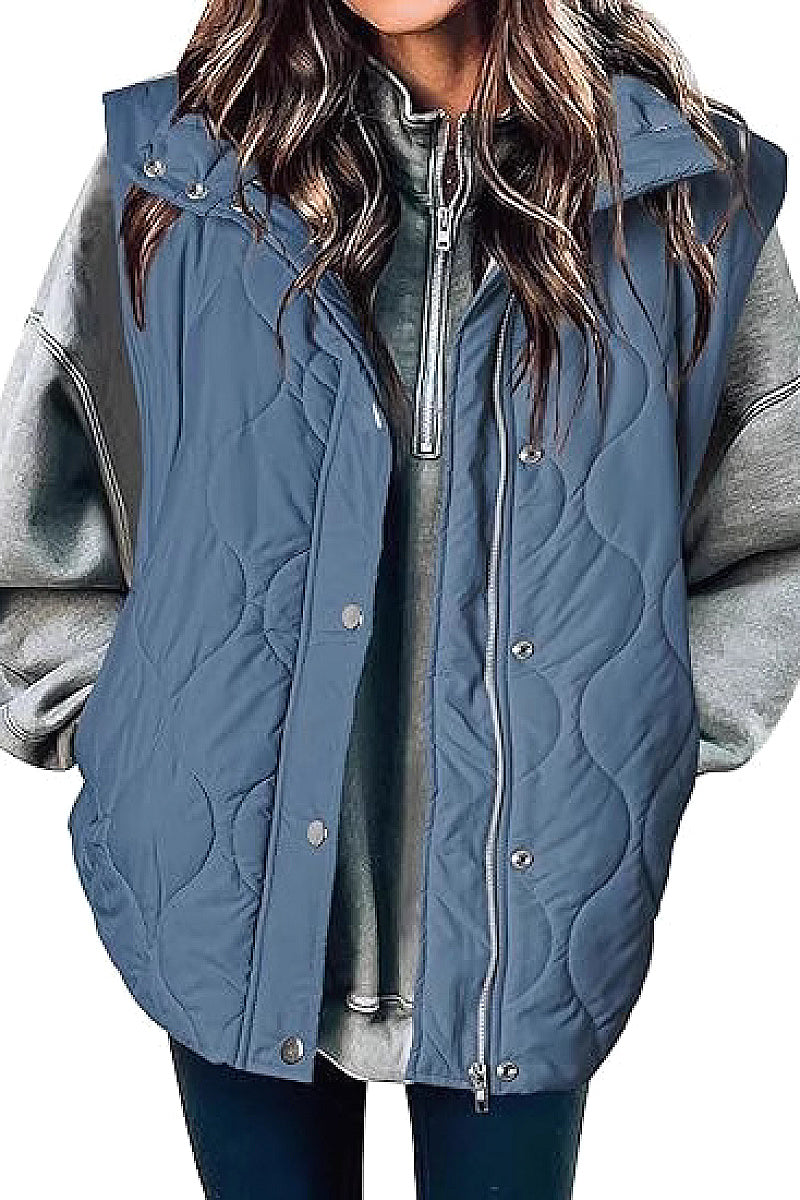 Fashionable Casual Sleeveless Cotton Vest with Zipper