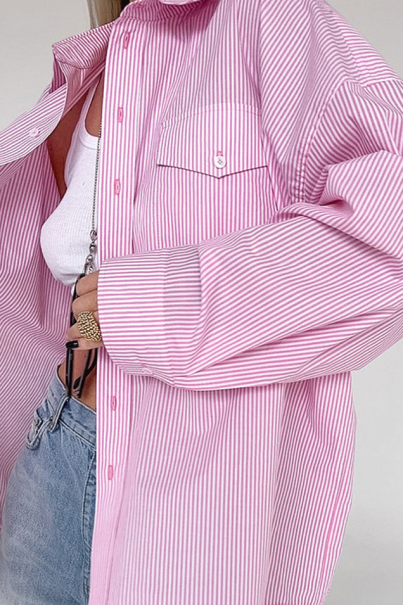 Fashionable Striped Pink Casual Shirt