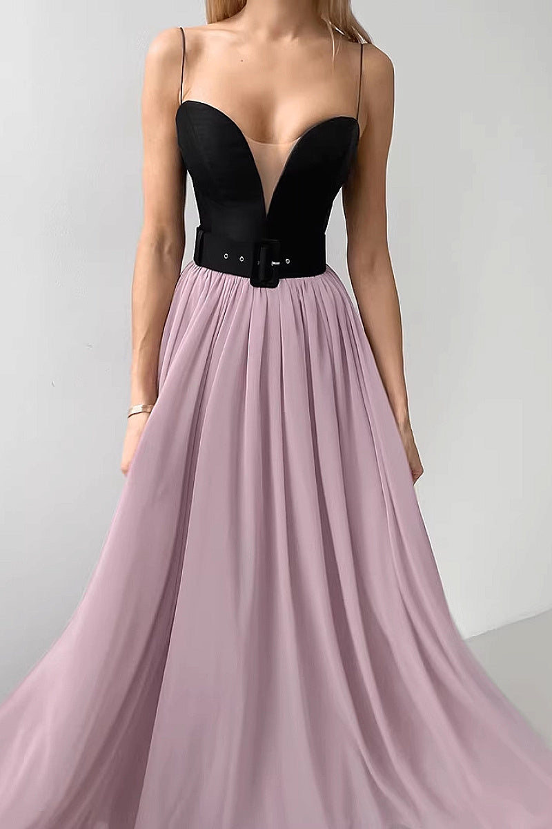 Elegant Color Block Princess Evening Dress