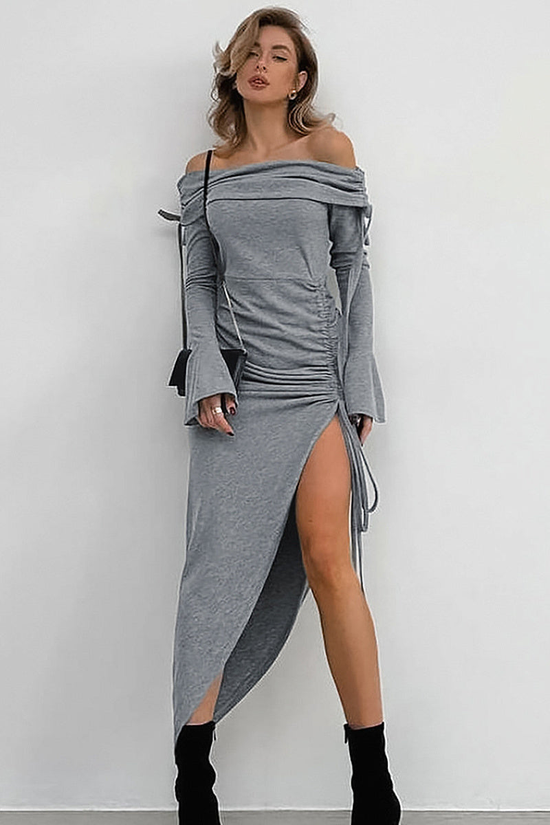 Elegant Off-Shoulder Tie Waist Bodycon Dress
