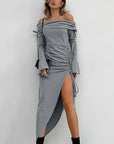 Elegant Off-Shoulder Tie Waist Bodycon Dress