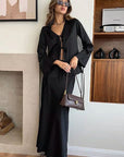 Elegant V-Neck Tie Top and Long Skirt Set