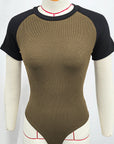 Summer Color Block Short Sleeve Bodysuit for Women
