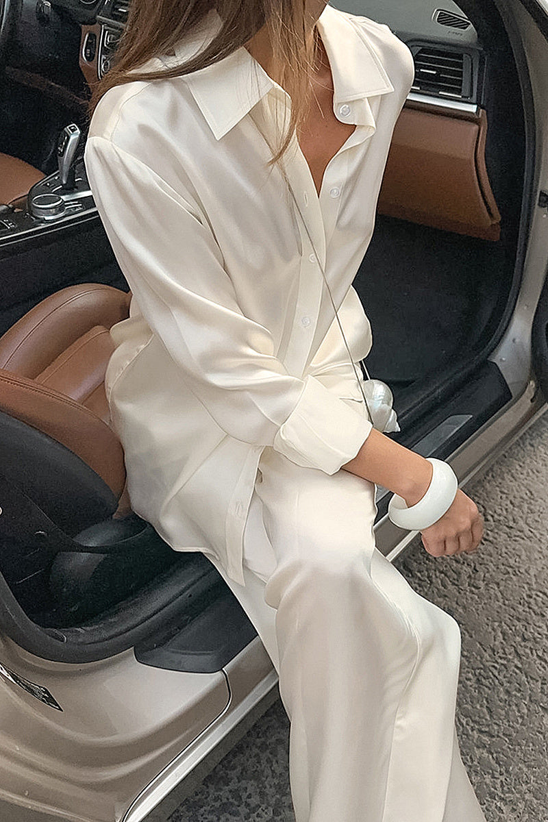 Casual Vintage Satin Two-Piece Set for Women