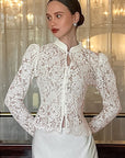 Spring French Vintage Slim Fit Puff Sleeve Lace Top