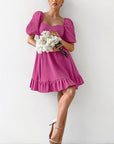 French Style Ruffled Dress with Puff Sleeves