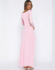 Sexy Deep V Neck Long Sleeve Ruffle Split Dress