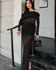 Sexy Sheer Off-Shoulder Long Sleeve Bodycon Dress