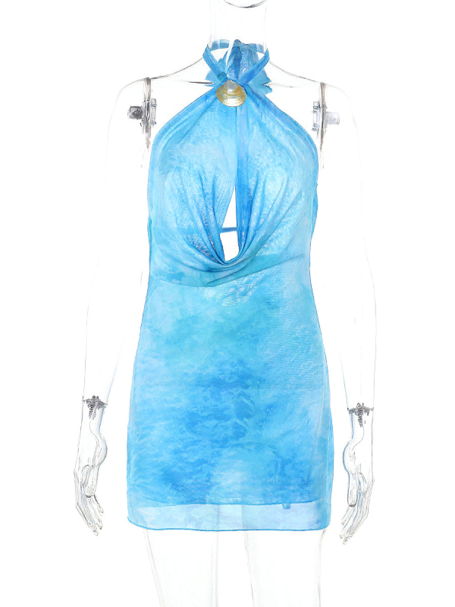 Floral Halter Neck Backless Dress for Women